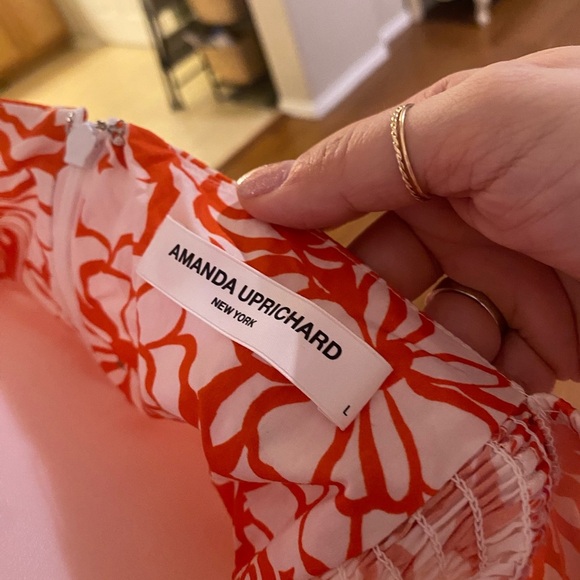 Amanda Uprichard Francine Floral cotton MIDI dress size large orange white - Picture 3 of 6